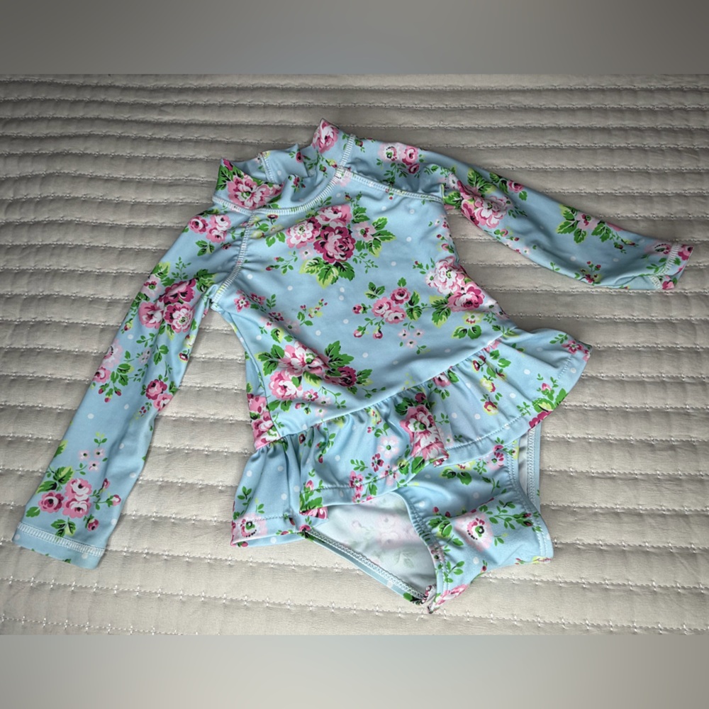 Baby Girls Flap Happy Rash Guard Swimsuit Long Sleeve Swimwear 1pc 18mo